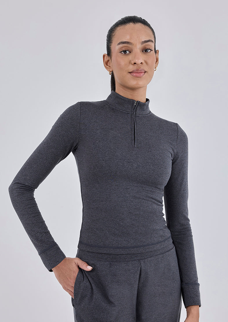 Women's Half Zip Charcoal Marl