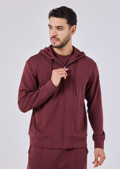 Men's Zip Up Hoodie Dark Burgundy